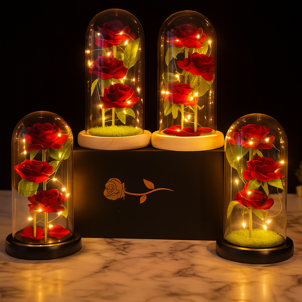 Rose Éternelle Illuminée sous Verre